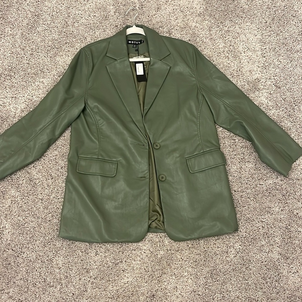 motel rocks green oversized leather blazer
